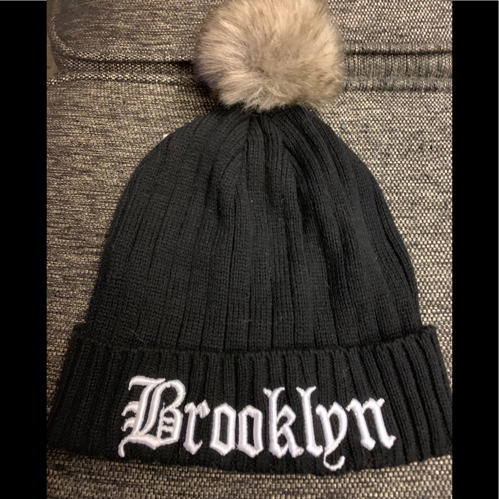 2 Beanie hat w/faux fur Pom Pom 1 no lettering